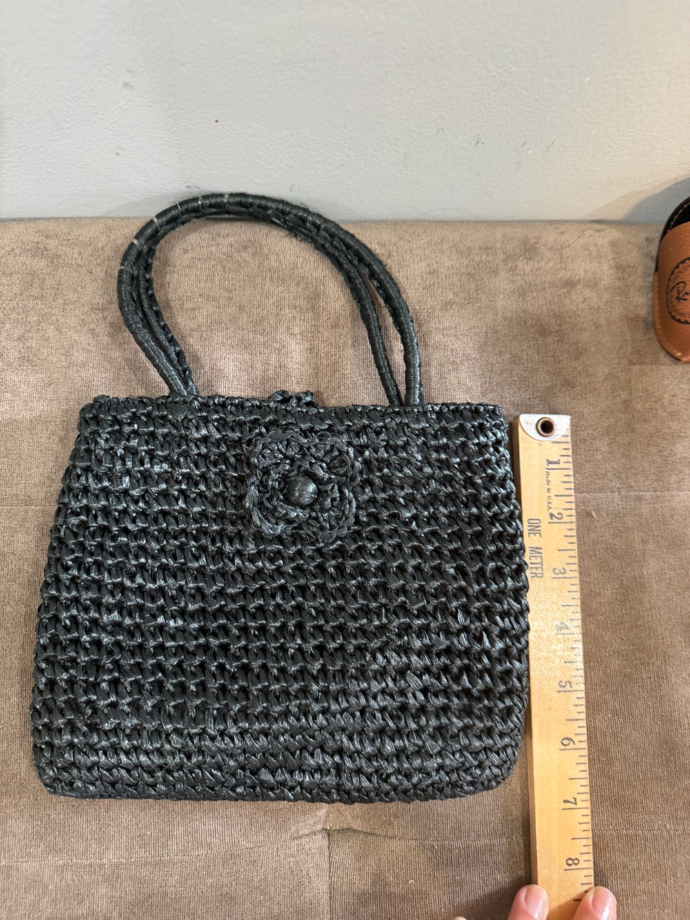 Adriana Caras Woven Black Straw Raffia Tote Handbag